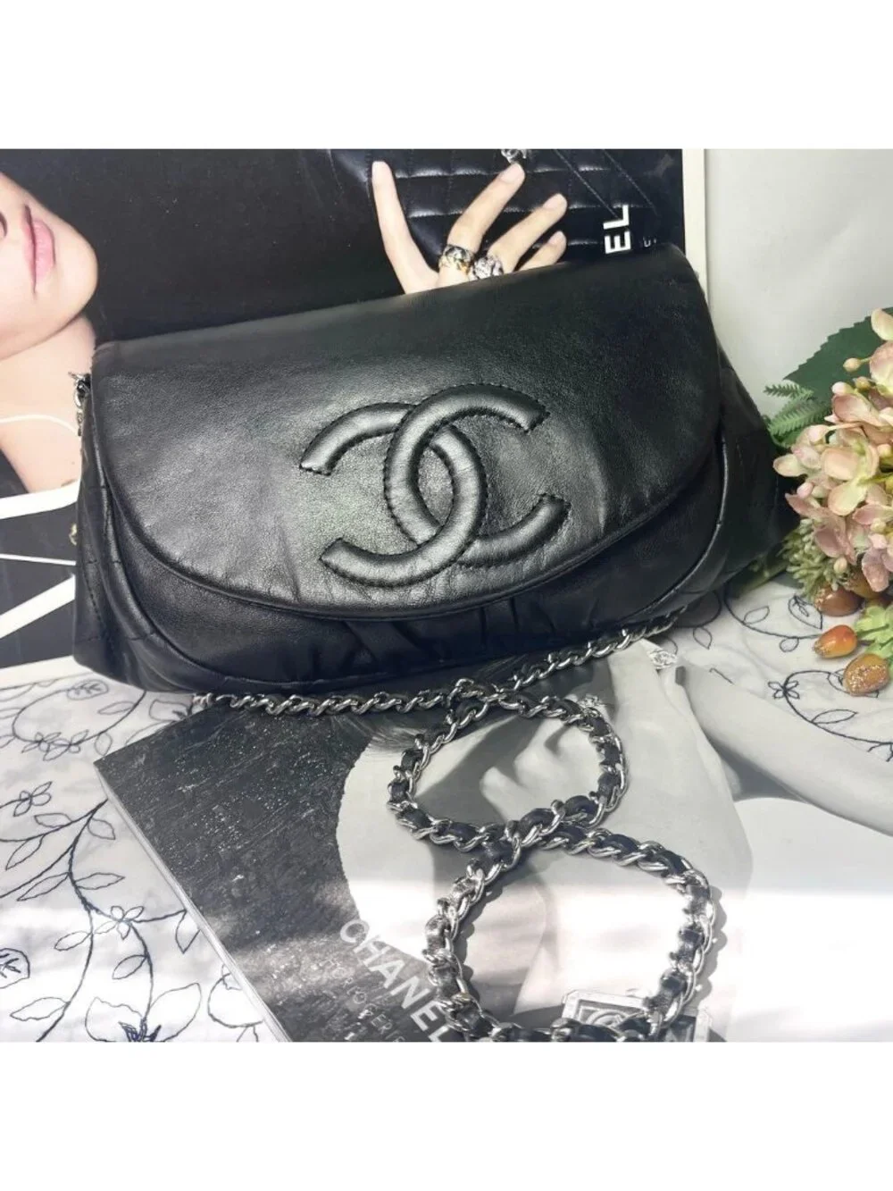 Chanel Half Moon Chain Shoulder Bag Black